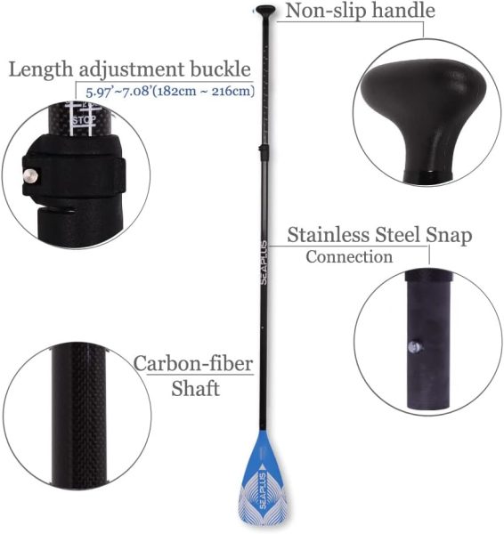 SEAPLUS Carbon Fiber Paddle, 3-PCS Adjustable Paddle for Stand up Paddle Board, SUP Paddle, Adjusted from 67 to 82.6(1.7-2.1m) 1.65Lb(751g)