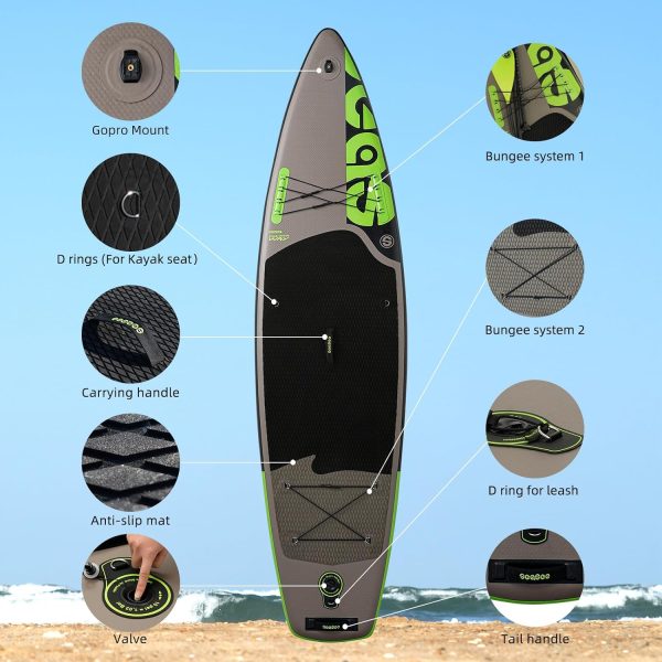 SEASEESUP Inflatable Paddle Board Stand Up Paddleboards, 11 Paddle Boards for Adults with SUP Accessories, Double Action Pump, SUP Board Wide Stance for All Levels
