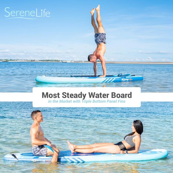 SereneLife Stand Up Paddle Board Inflatable  - 10 Ft. Standup SUP Paddle Board w/Oar, Manual Air Pump, Safety Leash, Paddleboard Repair Kit, Waterproof Mobile Phone Case, Storage/Carry Bag