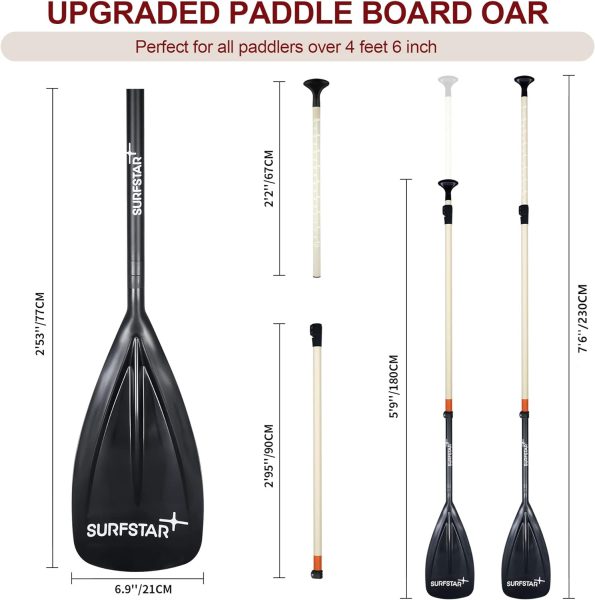 surfstar Fiberglass SUP Paddle, Floating Stand Up Paddle 3 Piece Adjustable Paddle Board Oars with Fiberglass Shaft and Nylon Blade, Paddleboard Paddle Length Adjustable 70-86 inches/180-220cm