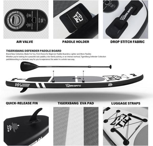 TIGERXBANG Inflatable Paddle Board with Premium SUP Board Accessories, Allround Paddle Boards for Adults/Kids,Stand Up Paddle Board Defender Collection