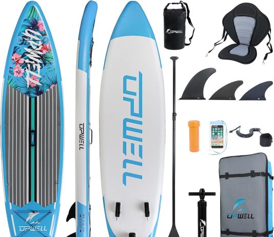 upwell 11611211106 inflatable stand up paddle board with sup accessories non slip comfort deck for youth adults