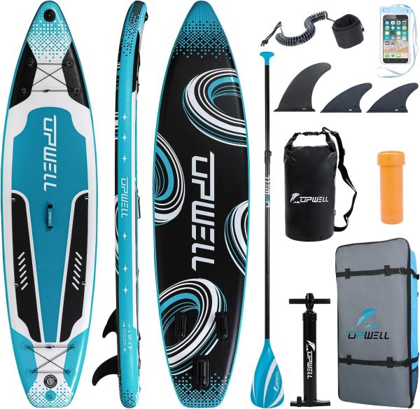 UPWELL 116/112/11/106/102Inflatable Stand Up Paddle Board with sup Accessories Including Backpack, Repairing Kits, Non-Slip Deck, Leash, 3 Fins, Paddle and Hand Pump