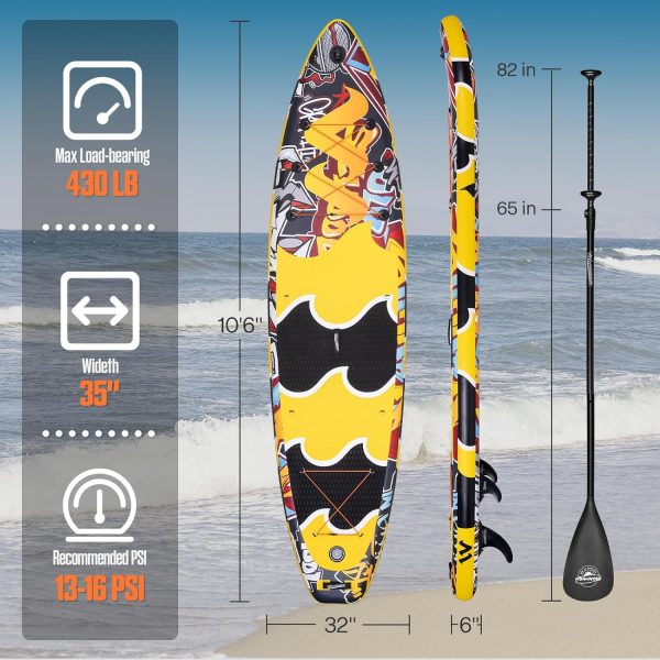 Winnovate Inflatable Stand Up Paddle Board, 106x32/116x34 Wide Paddle Board for Adults Youth, Surfboard, All-Round Sup Board with Non-Slip Deck, Shoulder Strap, Camera Mount, 5L Dry Bag