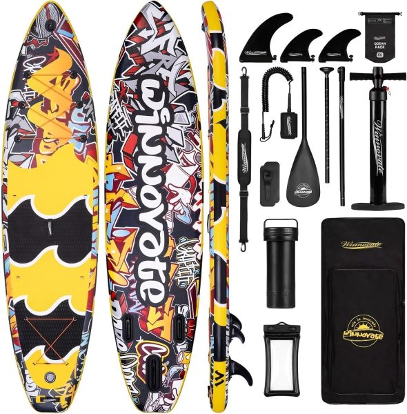 Winnovate Inflatable Stand Up Paddle Board, 106x32/116x34 Wide Paddle Board for Adults Youth, Surfboard, All-Round Sup Board with Non-Slip Deck, Shoulder Strap, Camera Mount, 5L Dry Bag