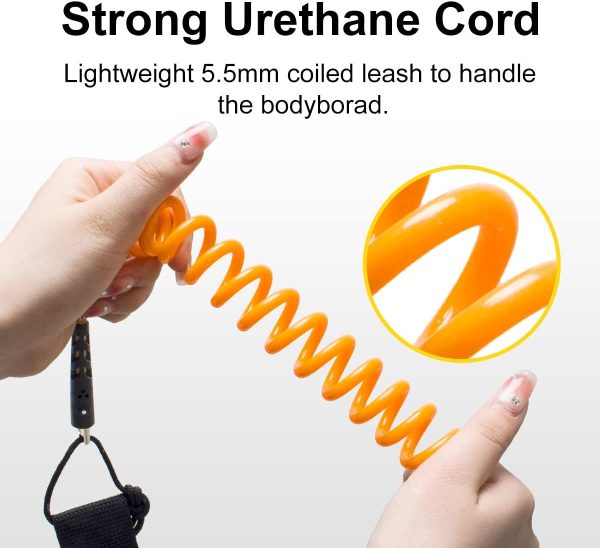 WOOWAVE Bodyboard Leash Wrist Surf Leash Coiled Bodyboarding Leash Premium Coil Body Board Leash with Plug