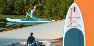 woowave inflatable stand up paddle board 102116 wide stance non slip deck premium sup accessories including hand pump ad 3