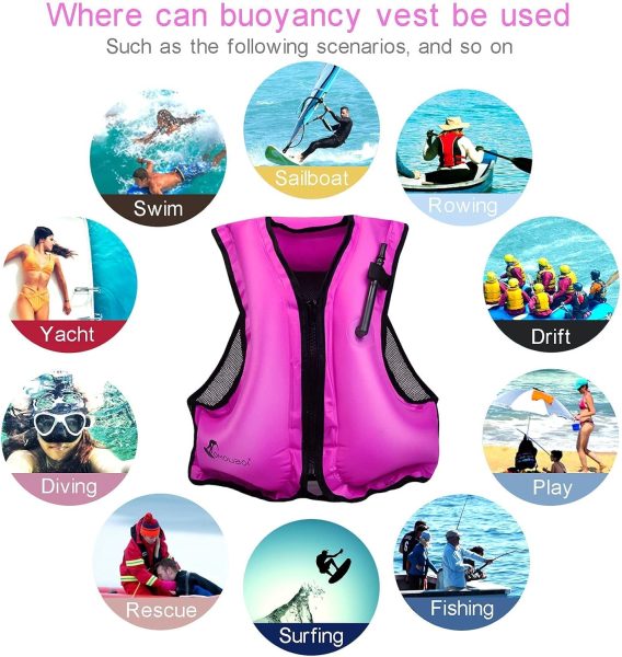 APPMOO Snorkel Vest Inflatable Floatage Jackets Snorkeling Vest for Adults, Kayaking Buoyancy Vest, Portable Buoyancy Vest, Diving Surfing Swimming Outdoor Water Sports Diving Swimming (for 80-220lbs)