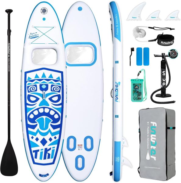 FunWater Inflatable Ultra-Light (17.6lbs) SUP for All Skill Levels Everything Included with Stand Up Paddle Board, Adj Floating Paddles, Pump, ISUP Travel Backpack, Leash,Waterproof Bag