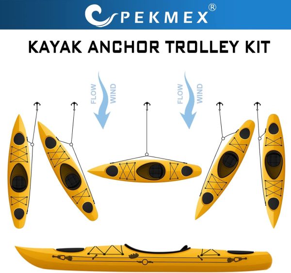 Kayak Canoe Boat Anchor Trolley Kit,Anchor Trolley System for Kayak Accessories with Pad Eyes,6PCS Tri-Grip Rivet/Neoprene Well Nut Kit,32.8FT Anchor Rorp,Zig Zag Cleat,Pulley,Rigging Ring