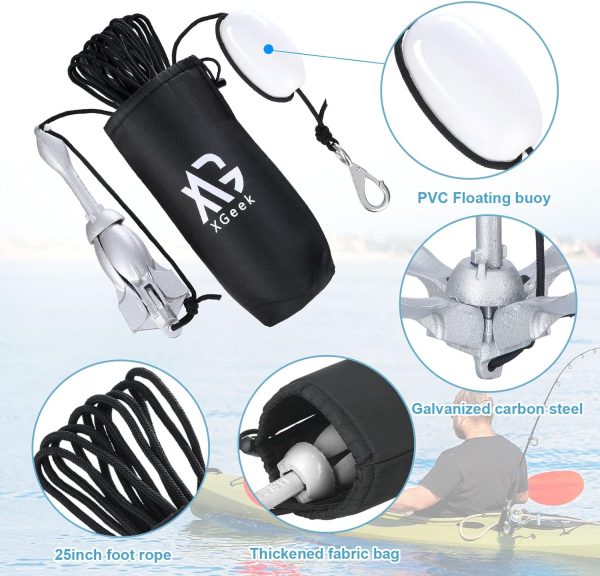 XGeek Kayak Anchor, Boat Anchor,3.5 lbs Foldable Grapnel Kayak Anchor Kit- Ideal for Kayaks, SUPs, Small Boats,Jet Ski