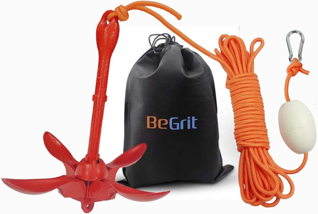 BeGrit Kayak Anchor Small Boat Anchor Folding Marine Anchor for Fishing,Kayak,Paddle Board,Canoe,Jet Ski, with 32.8 ft Anchor Tow Rope Carrying Bag