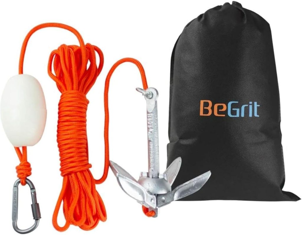 BeGrit Kayak Anchor Small Boat Anchor Folding Marine Anchor for Fishing,Kayak,Paddle Board,Canoe,Jet Ski, with 32.8 ft Anchor Tow Rope Carrying Bag