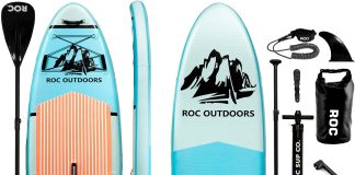 roc inflatable stand up paddle boards 10 ft 6 in with premium sup paddle board accessories wide stable design non slip c