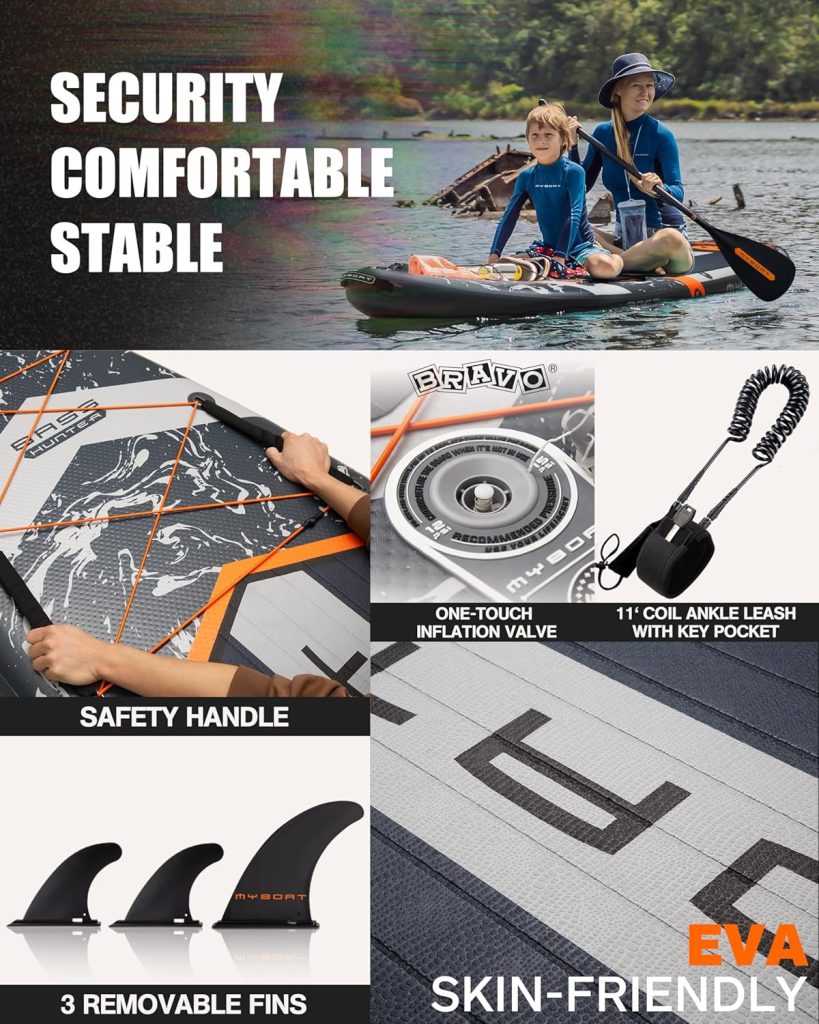 116×34×6 Extra Wide Inflatable Paddle Board, Stand Up Paddle Board for Fishing, Sup Board with 3 Removable Fins, Dual Bungees, Camera Mount, Hand Pump, Strong Paddle, 5L Dry Bag, Leash