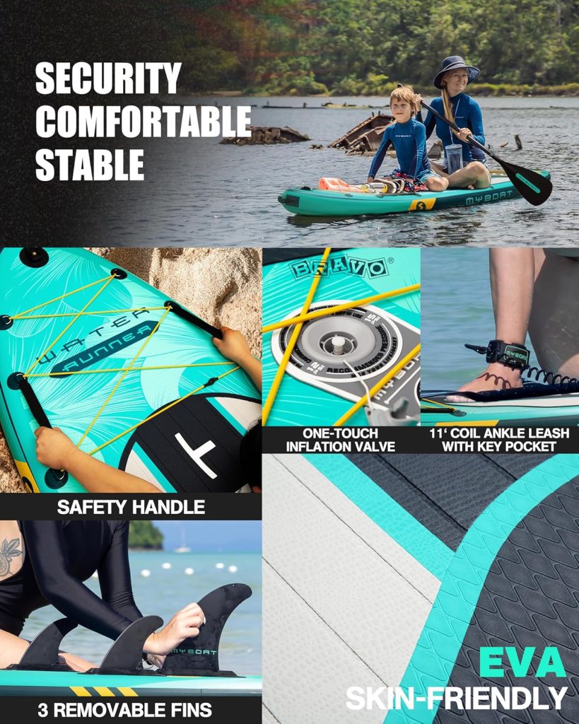 116×34×6 Extra Wide Inflatable Paddle Board, Stand Up Paddle Board for Fishing, Sup Board with 3 Removable Fins, Dual Bungees, Camera Mount, Hand Pump, Strong Paddle, 5L Dry Bag, Leash