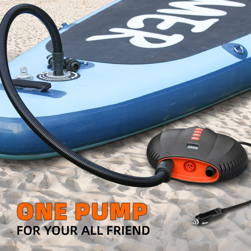 20PSI High Pressure Paddle Board Electric Air Pump, Portable ISUP 3In1 Pump with Auto-Off, Deflation Function and 12V DC Car Cigarette Lighter for Inflatable Kayak, Tent, Boat, Mattress