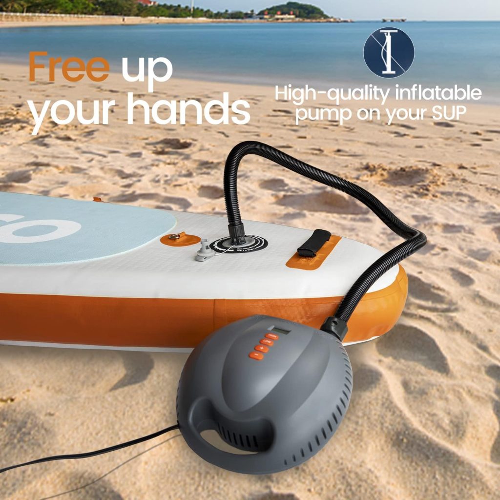 Tuomico 20PSI High Pressure SUP Electric Pump, Paddleboard Pump Electric Portable -Dual Stage Inflation  Deflation Air Compressor for Inflatable Stand Up Paddle Boards, Kayak, Boats, Tents