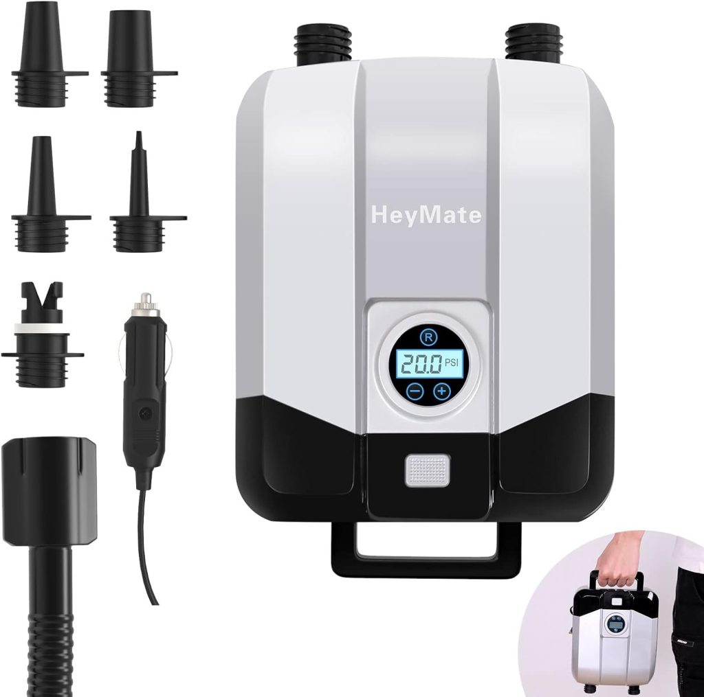 20PSI High Pressure SUP Air Pump Portable, Paddle Board Pump: Dual Stage Inflation  Auto Stop, 12V DC Car Connector, Pressure Preset, Boost Mode Electric Pump for Kayak, Tent, Boat, Ball