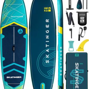 Skatinger 11'6×35" Super Wide Inflatable Paddle Board, Ultra Stable Stand Up Paddleboards for 450lb/3 People/Family/Big Size w/Shoulder Strap, 100L Backpack, All-Round Sup Board, US Fin