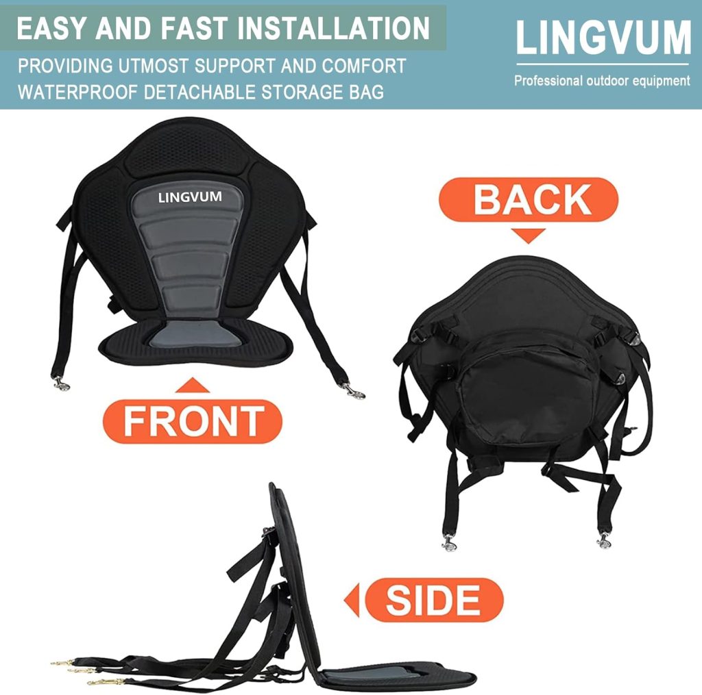 Deluxe Kayak Seat, Detachable Kayak Seats With Back Support, Adjustable Back Support Seats for Canoe Fishing Boat Universal With Storage Bag