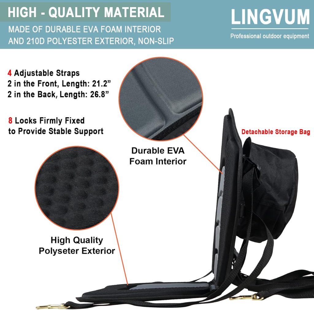 Deluxe Kayak Seat, Detachable Kayak Seats With Back Support, Adjustable Back Support Seats for Canoe Fishing Boat Universal With Storage Bag
