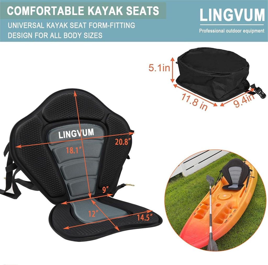 Deluxe Kayak Seat, Detachable Kayak Seats With Back Support, Adjustable Back Support Seats for Canoe Fishing Boat Universal With Storage Bag