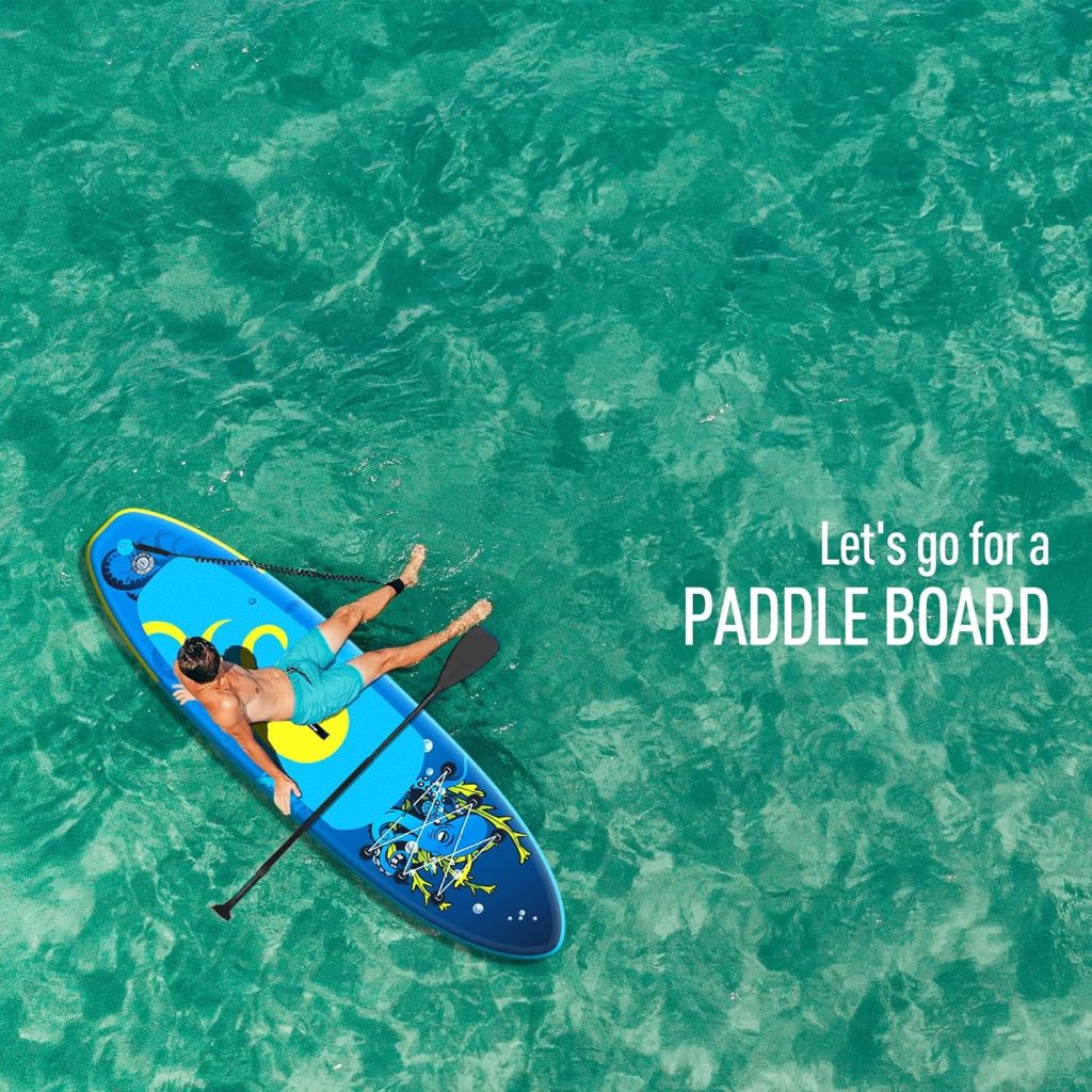 Anyoo Inflatable Stand Up Paddle Board 106×32×6 with SUP Paddle Board Accessories,2 Removable Center Fins,Adjustable Paddle, Non-Slip Deck,Dual Action Pump,Ankle Leash,Portable with A Carry Bag