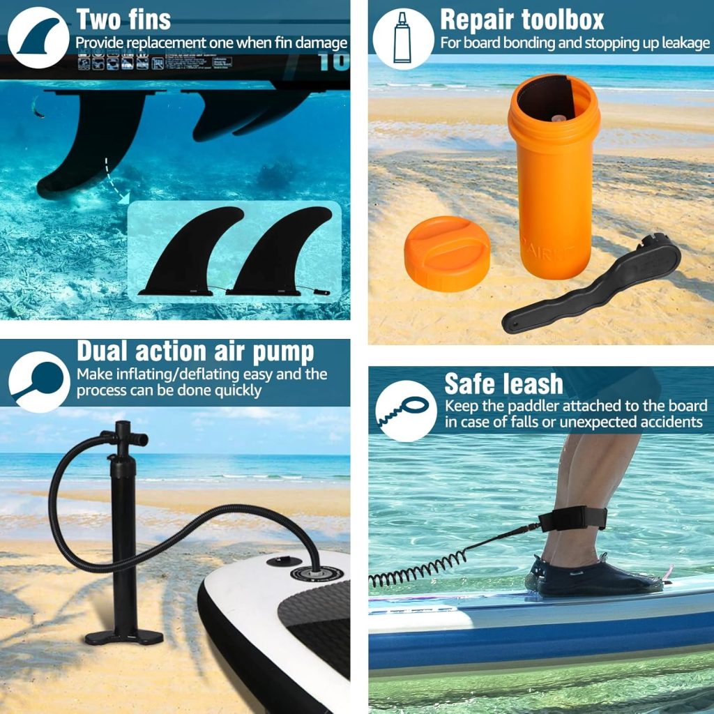 Anyoo Inflatable Stand Up Paddle Board 106×32×6 with SUP Paddle Board Accessories,2 Removable Center Fins,Adjustable Paddle, Non-Slip Deck,Dual Action Pump,Ankle Leash,Portable with A Carry Bag
