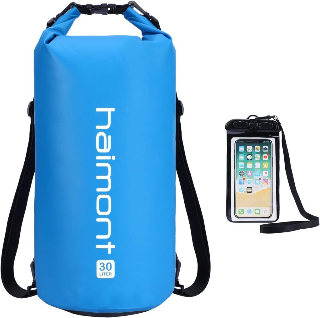 Haimont Waterproof Dry Bag Floating Dry Sack Roll Top Drybag Backpack for Kayaking, Rafting, Boating, Fishing with IPX8 Waterproof Phone Case, Black, 30L