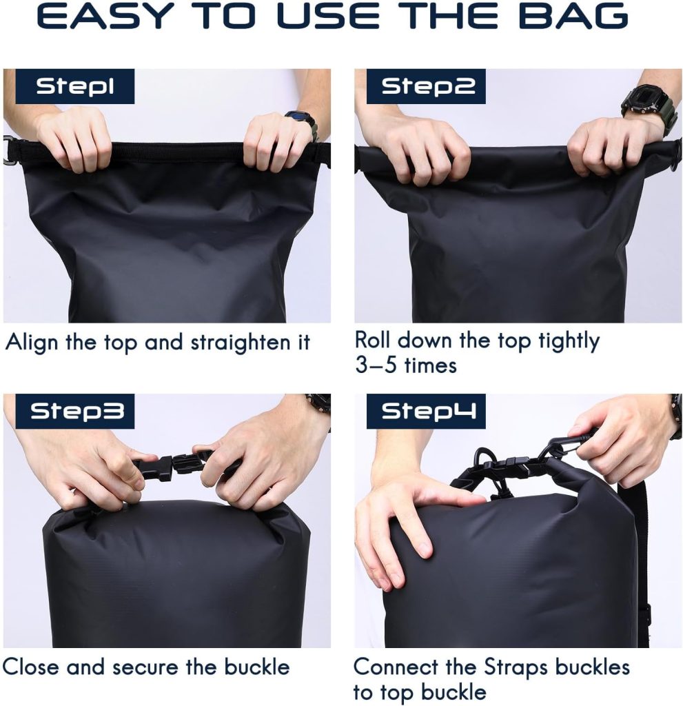 Haimont Waterproof Dry Bag Floating Dry Sack Roll Top Drybag Backpack for Kayaking, Rafting, Boating, Fishing with IPX8 Waterproof Phone Case, Black, 30L