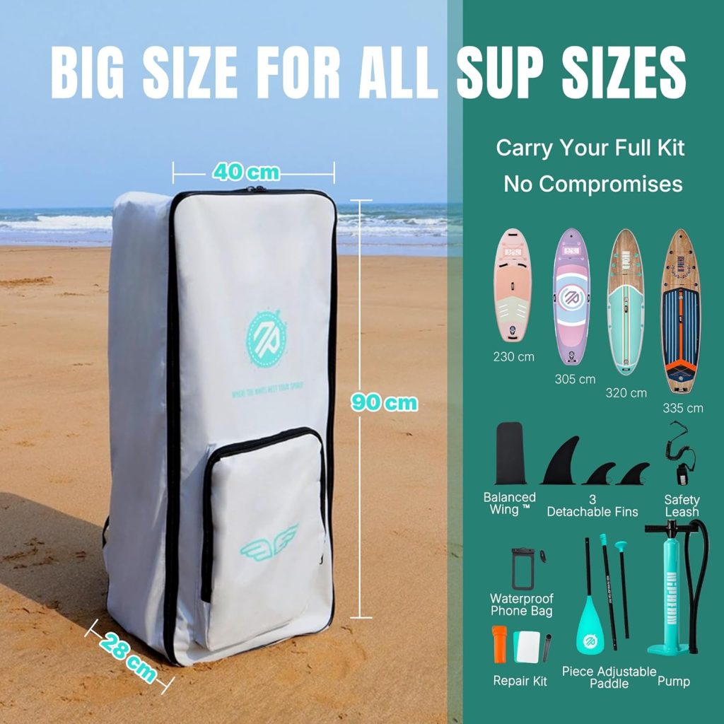 niphean Paddle Board Backpack with Wider Shoulder Straps, 100L Extra-Large Capacity Inflatable Paddle Board Bag, Paddleboard Bag with Ergonomic Support for Comfortable Carrying