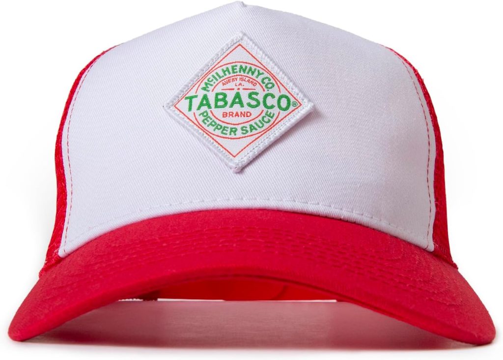 TABASCO® Logo Trucker Hat with Mesh Back and Adjustable Snaps, Red and White