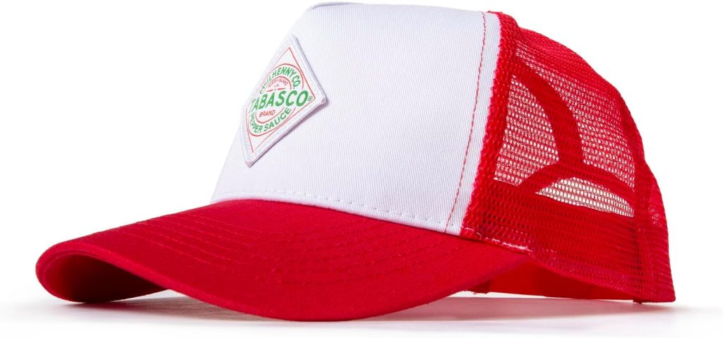 TABASCO® Logo Trucker Hat with Mesh Back and Adjustable Snaps, Red and White