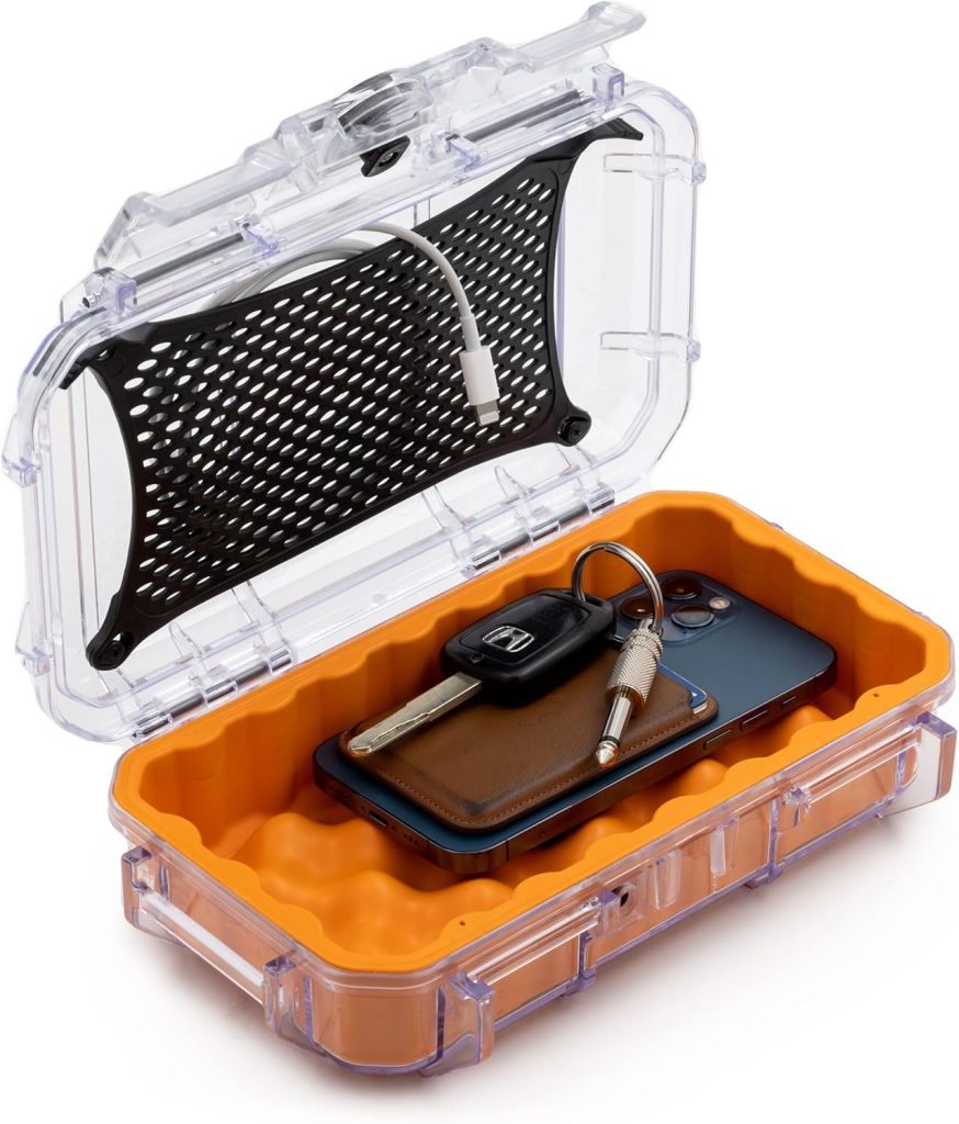 Evergreen 56 Clear Waterproof Dry Box Protective Case Colored Rubber Insert - Travel Safe/MilSpec/USA Made - Tackle Organization of Cameras, Phones, Camping, Fishing, Travel, Water Sports (Green)