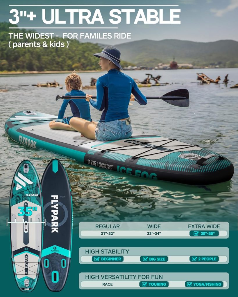 Flypark Fishing  Family  Standard Bundles｜34/35 Extra Wide Inflatable SUP, 108 Fishing Stand Up Paddle Board + 11 Family SUP Board+ 11 Thrive Couple SUP Board, Triple Accessories 116L Backpack