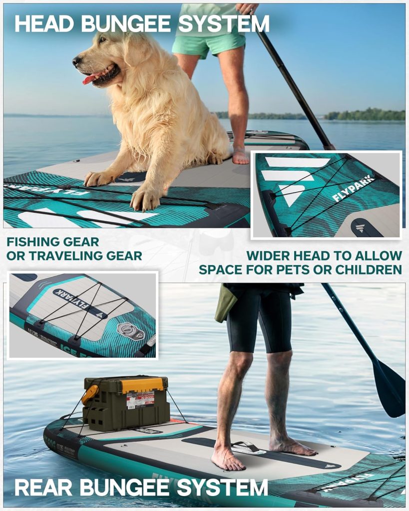 Flypark Fishing  Family  Standard Bundles｜34/35 Extra Wide Inflatable SUP, 108 Fishing Stand Up Paddle Board + 11 Family SUP Board+ 11 Thrive Couple SUP Board, Triple Accessories 116L Backpack