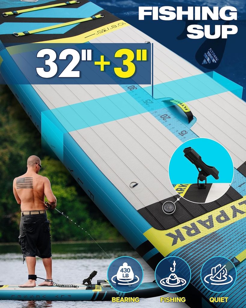 Flypark Fishing  Family  Standard Bundles｜34/35 Extra Wide Inflatable SUP, 108 Fishing Stand Up Paddle Board + 11 Family SUP Board+ 11 Thrive Couple SUP Board, Triple Accessories 116L Backpack