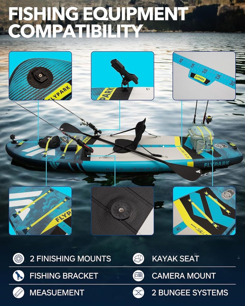 Flypark Fishing  Family  Standard Bundles｜34/35 Extra Wide Inflatable SUP, 108 Fishing Stand Up Paddle Board + 11 Family SUP Board+ 11 Thrive Couple SUP Board, Triple Accessories 116L Backpack