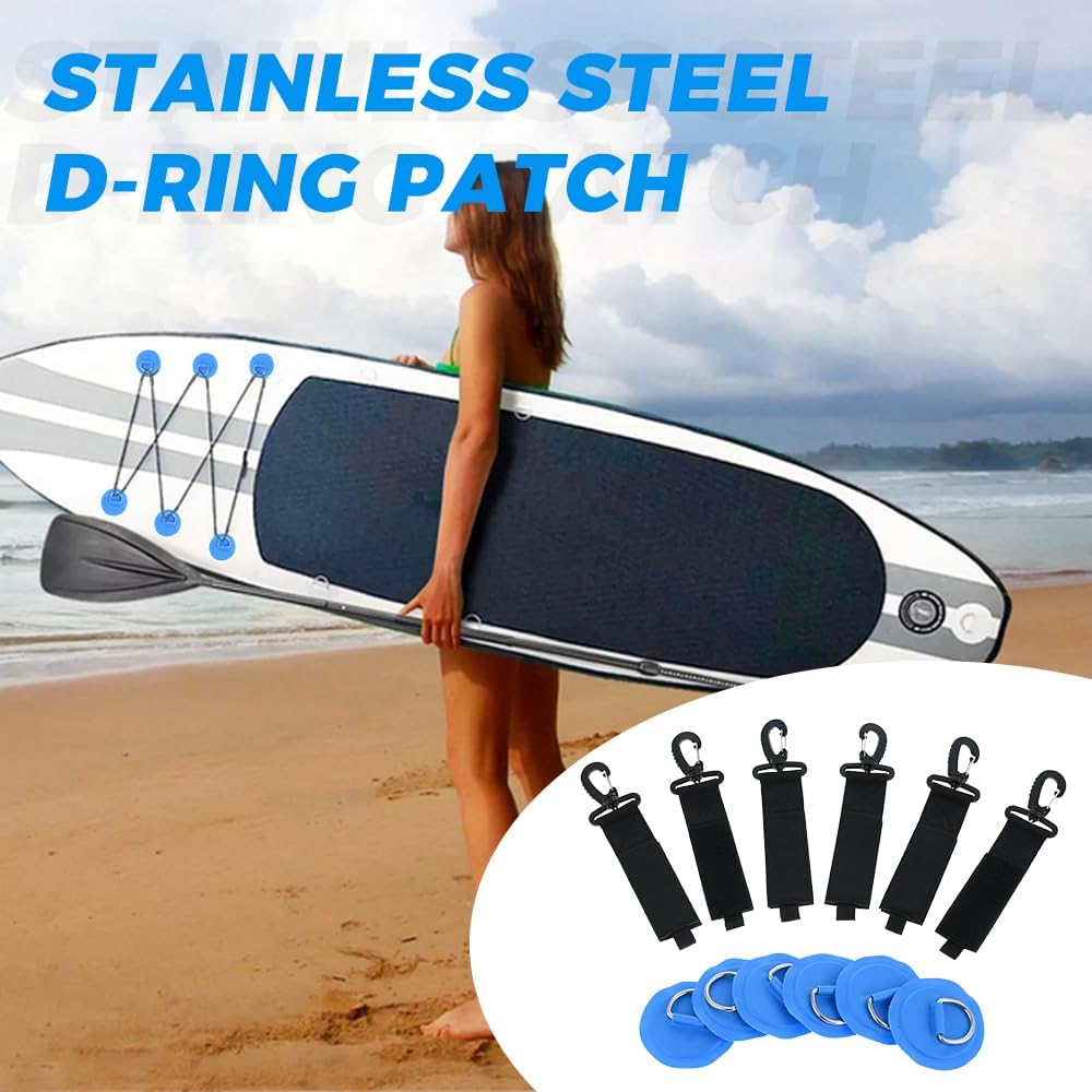 Mgoodoo Stainless Steel D-Ring Patch, 6 Pairs of Paddle Clips and D-Ring PVC Patches, NO Glue Included