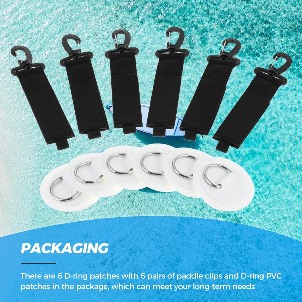 Mgoodoo Stainless Steel D-Ring Patch, 6 Pairs of Paddle Clips and D-Ring PVC Patches, NO Glue Included