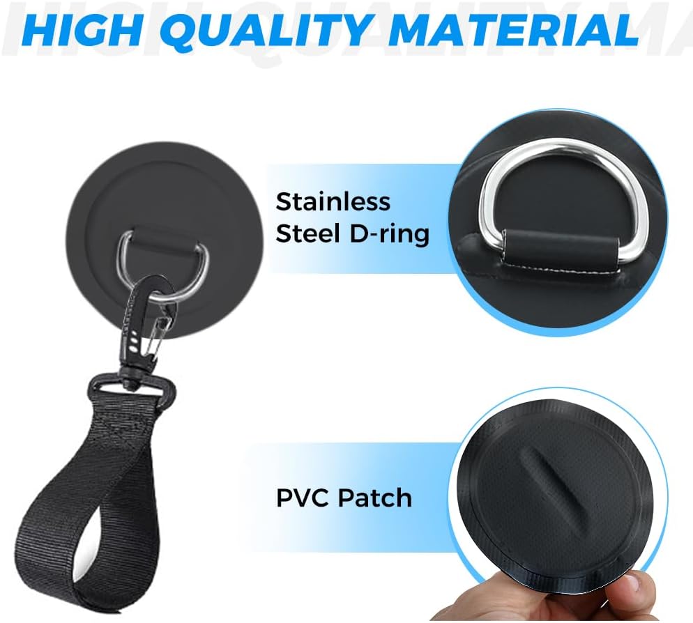 Mgoodoo Stainless Steel D-Ring Patch, 6 Pairs of Paddle Clips and D-Ring PVC Patches, NO Glue Included