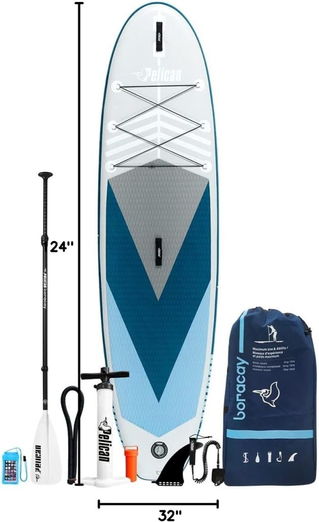Pelican Boracay Premium Inflatable Stand Up Paddle Board - 3 Pieces SUP Paddle - Accessories, Leash, Hand Pump  Carry Bag - 10 ft