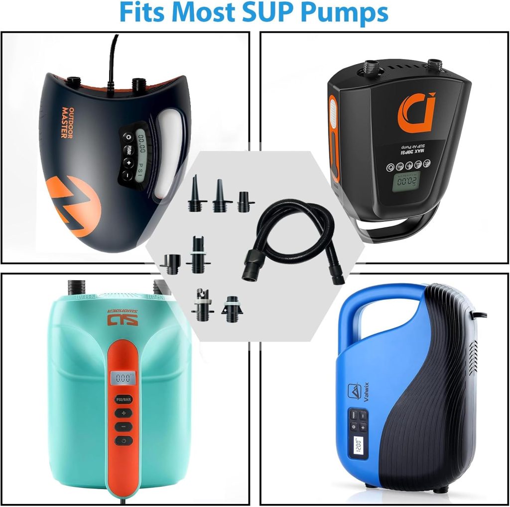 Paddle Board Pump Adapter Set, 1 Sup Pump Hose 7 Sup Air Nozzles, Sup Pump Replacement Parts, Paddleboard Electric Air Pump Accessories Attachment for Inflatable Boats, Rafts, Kayak Paddle Board Pump Adapter Set, 1 Sup Pump Hose 7 Sup Air Nozzles, Sup Pump Replacement Parts, Paddleboard Electric Air Pump Accessories Attachment for Inflatable Boats, Rafts, Kayak