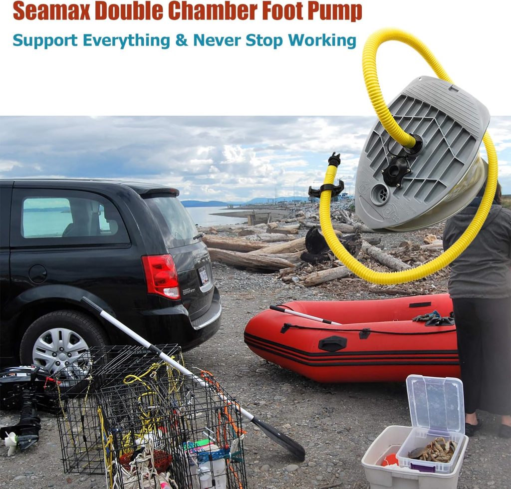 Seamax 9L Foot Pump with Double Chambers, High Volume and High Pressure, Max 15 PSI for Inflatable Boat and SUP
