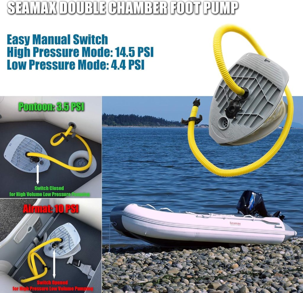 Seamax 9L Foot Pump with Double Chambers, High Volume and High Pressure, Max 15 PSI for Inflatable Boat and SUP