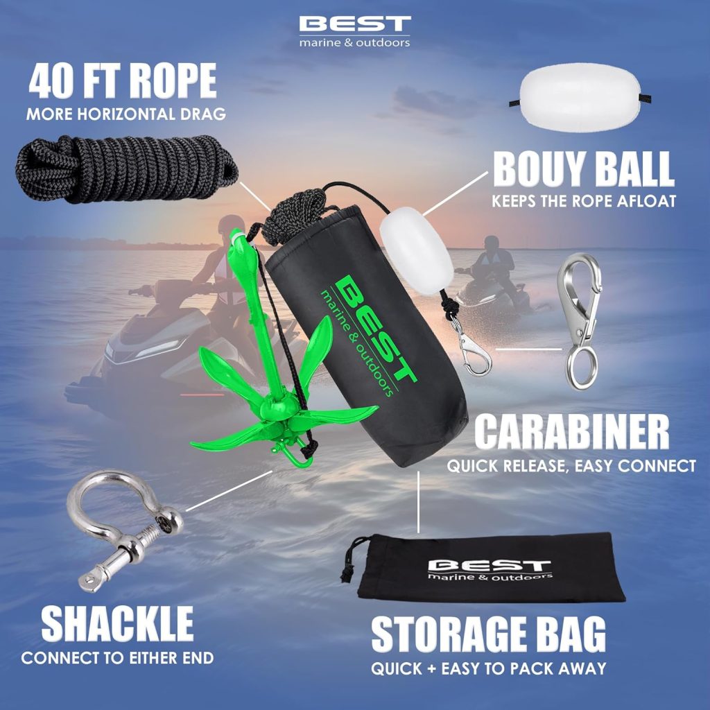 Best Marine and Outdoors Kayak Anchor, 3.5 Pound Anchor System Kit for Kayaks, Canoes, SUP Paddle Boards  Jet Skis, Fishing, Boating  Kayaking Accessories