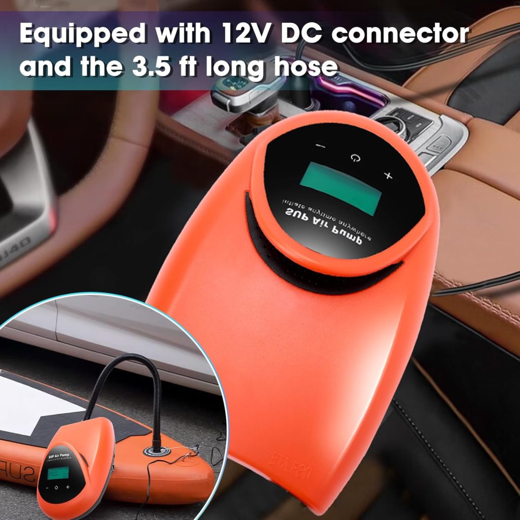 TONSIM 20PSI High Pressure SUP Air Pump Equipped with 12V Car Connector Electric Paddle Board Pump with Auto-Off Feature Dual Stage Inflation Deflation Stand Up Paddle Boards Boats Mattress