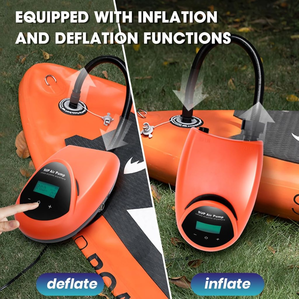 TONSIM 20PSI High Pressure SUP Air Pump Equipped with 12V Car Connector Electric Paddle Board Pump with Auto-Off Feature Dual Stage Inflation Deflation Stand Up Paddle Boards Boats Mattress