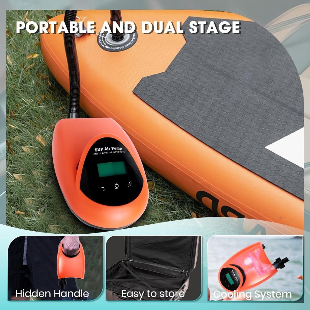TONSIM 20PSI High Pressure SUP Air Pump Equipped with 12V Car Connector Electric Paddle Board Pump with Auto-Off Feature Dual Stage Inflation Deflation Stand Up Paddle Boards Boats Mattress